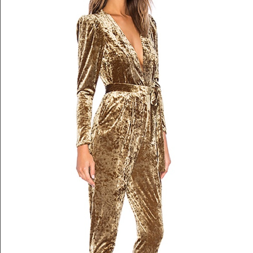 Sabina Musayev Scarlet Velvet Jumpsuit in Gold